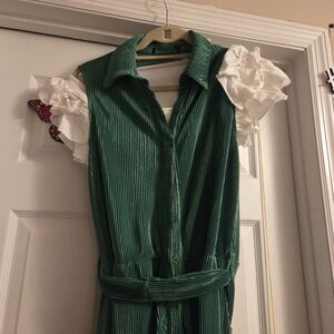 Bright Shiny Green Sleeveless Jumpsuit with Ruffle Sleeve Bodysuit Large Stretch